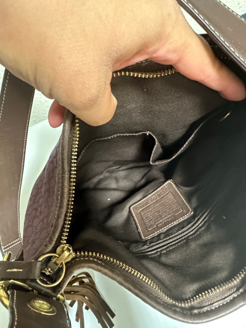 Coach Purple Signature Jacquard & Brown Suede Hobo with Tassel - Picture 12 of 13